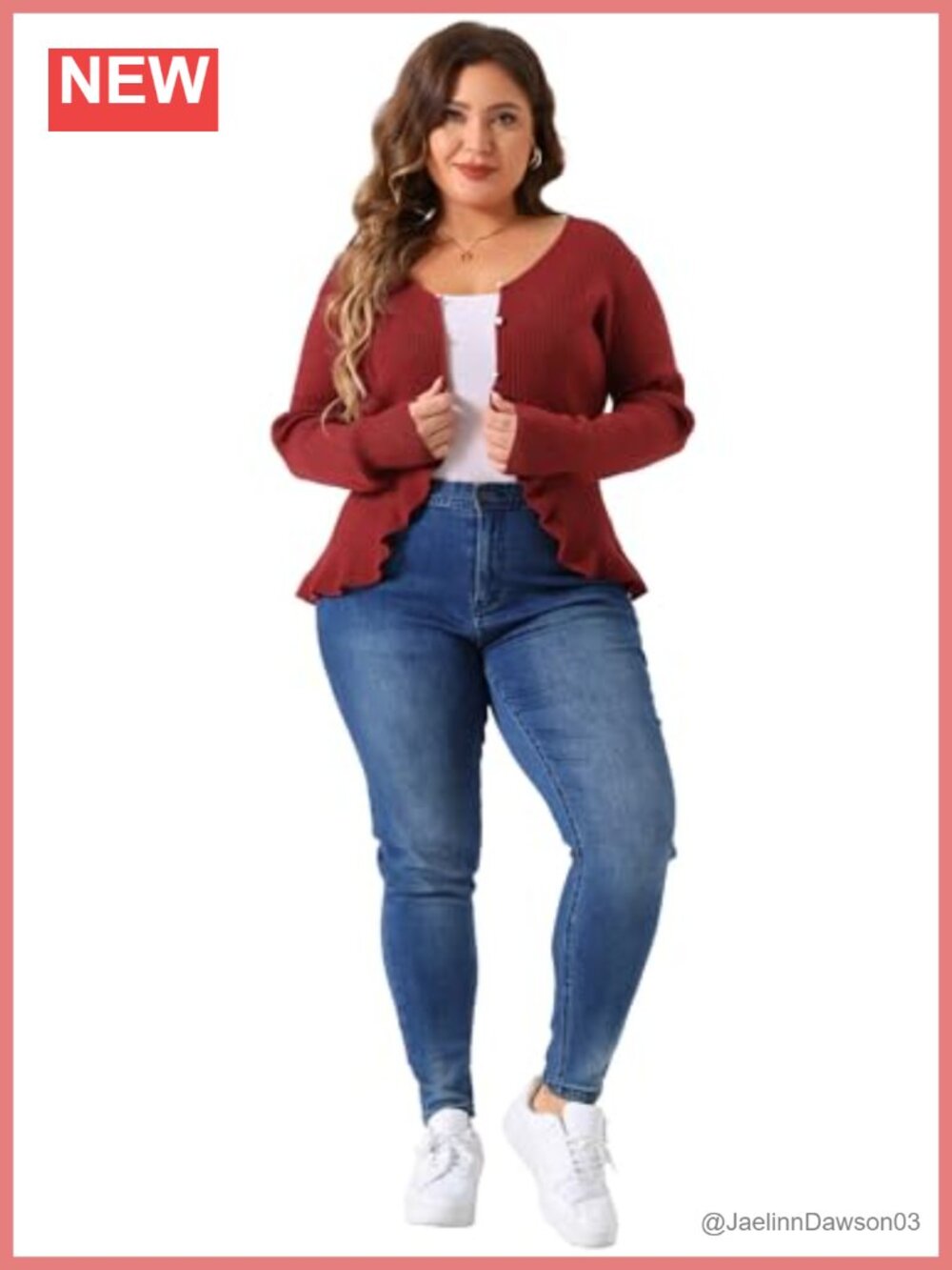 Plus Size Open Front Ruffled Cable Knit Cardigan - Picture 2 of 4